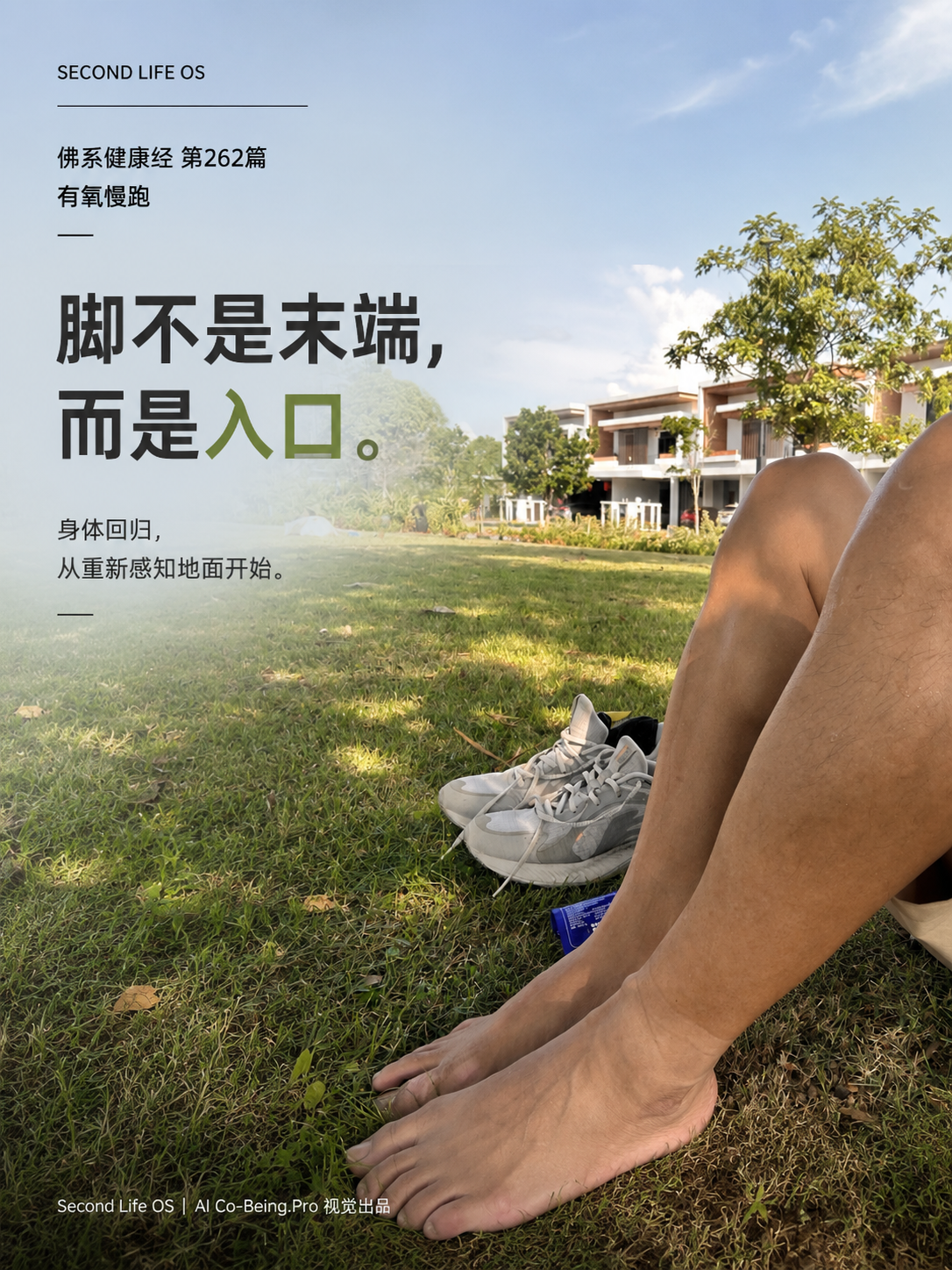 跑完赤脚踩草地