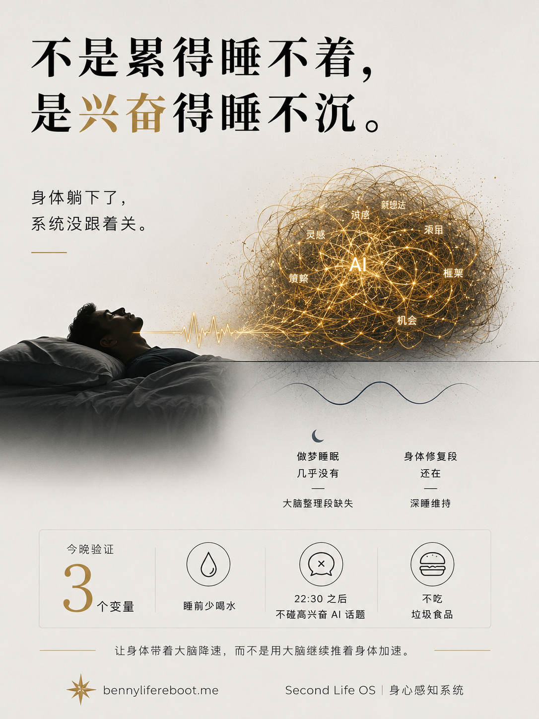 兴奋睡不沉信息图:身体躺下了,系统没跟着关